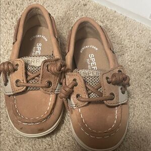 NWOT Sperry Kids Brown Moccasins with White Accents 6.5